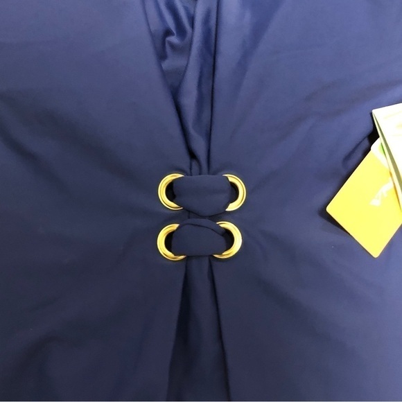 NWT - PERONA - Solid Blue V-Neck Tank Style Modest One-Piece Swimsuit - Size 14 - Picture 3 of 11